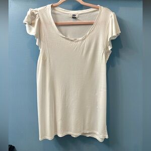 Old Navy T-Shirt Top White Cap Ruffle Flutter Sleeve Scoop Neck Size Large Tunic
